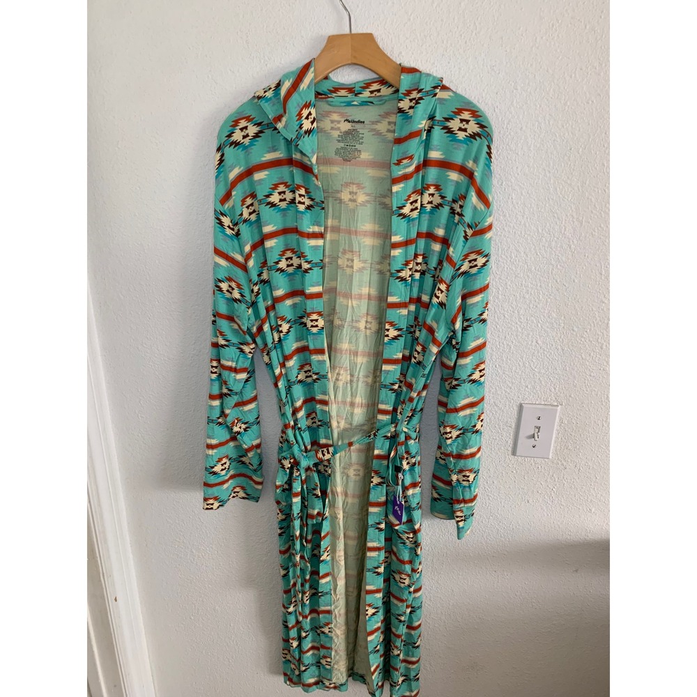 MeUndies Men Modal Robe Geo Teal Southwestern Geometric Hooded M/L NEW